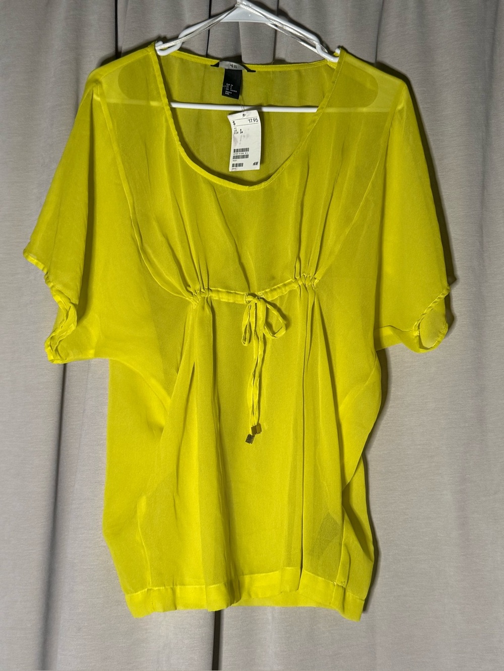 H&M Sheer Drawstring Waist Blouse - Yellow size 4